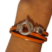 bracelet en cuir orange triple tour