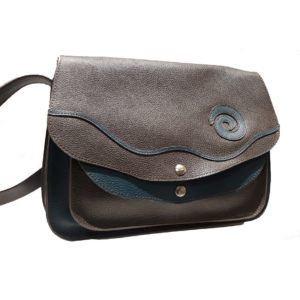 Sac Lavande cuir choco bleu Sac en cuir marron et bleu