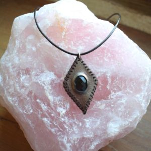Collier en cuir quatz fumé Collier cuir et Quartz fumé